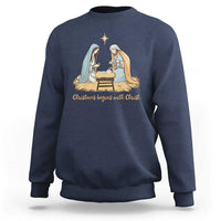 Christmas Begins With Christ Sweatshirt Christian Christmas Nativity Scene - Wonder Print Shop