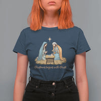 Christmas Begins With Christ T Shirt For Women Christian Christmas Nativity Scene - Wonder Print Shop