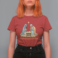 Christmas Begins With Christ T Shirt For Women Christian Christmas Nativity Scene - Wonder Print Shop