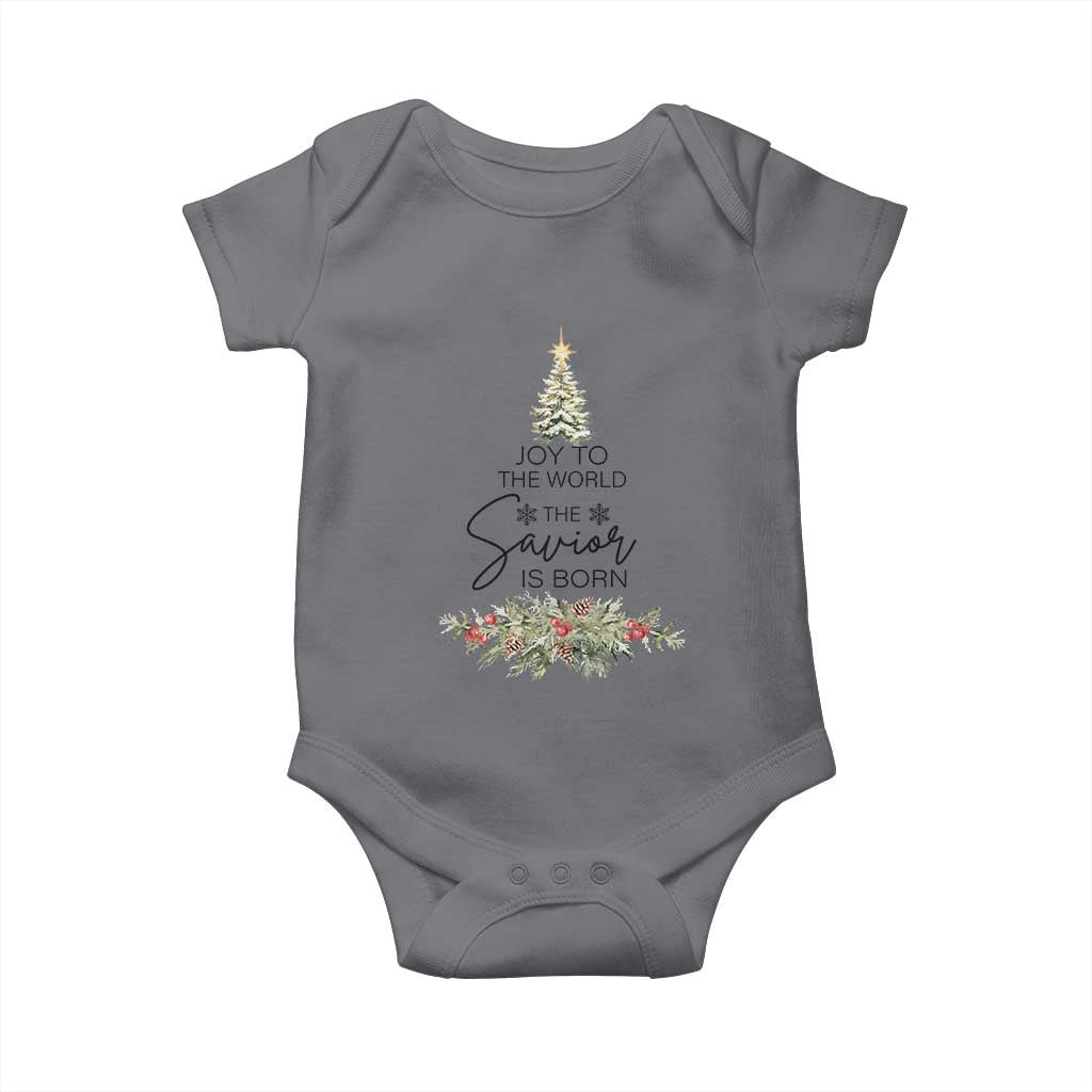 Funny Christmas Christian Faith Baby Onesie Joy To The World The Savior Is Born Xmas Tree