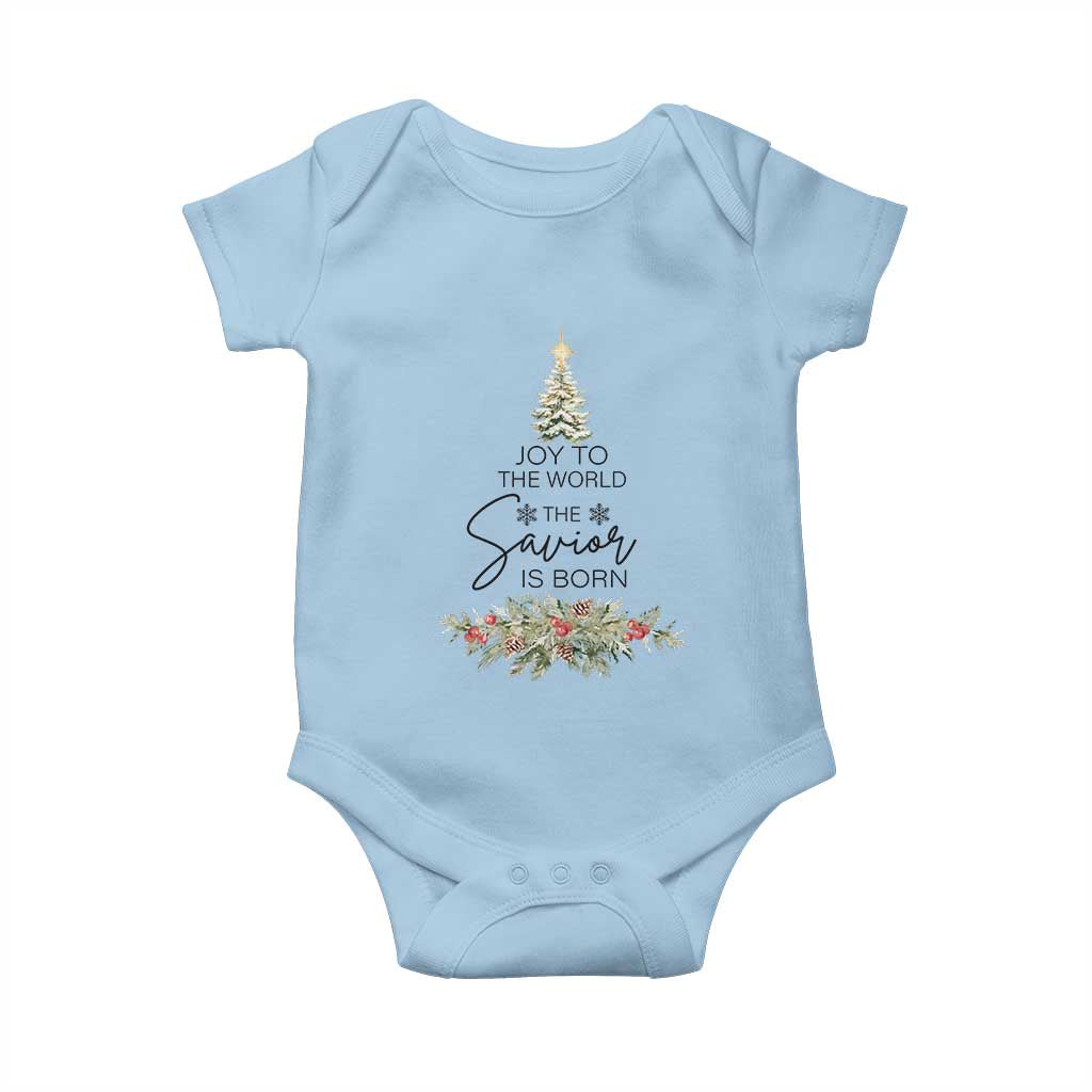 Funny Christmas Christian Faith Baby Onesie Joy To The World The Savior Is Born Xmas Tree