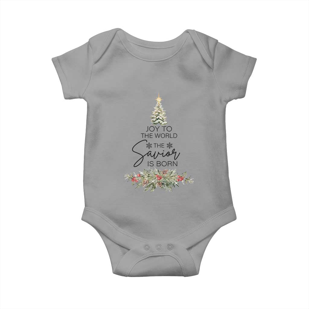 Funny Christmas Christian Faith Baby Onesie Joy To The World The Savior Is Born Xmas Tree