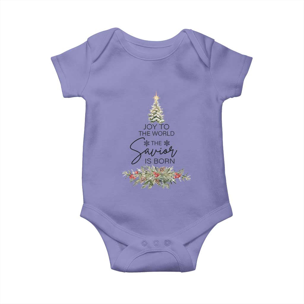 Funny Christmas Christian Faith Baby Onesie Joy To The World The Savior Is Born Xmas Tree
