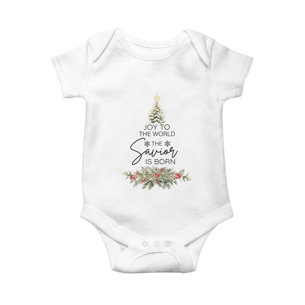 Funny Christmas Christian Faith Baby Onesie Joy To The World The Savior Is Born Xmas Tree