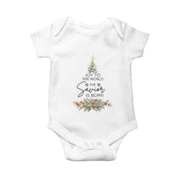 Funny Christmas Christian Faith Baby Onesie Joy To The World The Savior Is Born Xmas Tree
