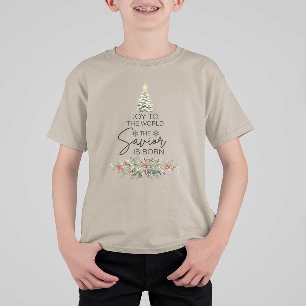 Funny Christmas Christian Faith T Shirt For Kid Joy To The World The Savior Is Born Xmas Tree - Wonder Print Shop
