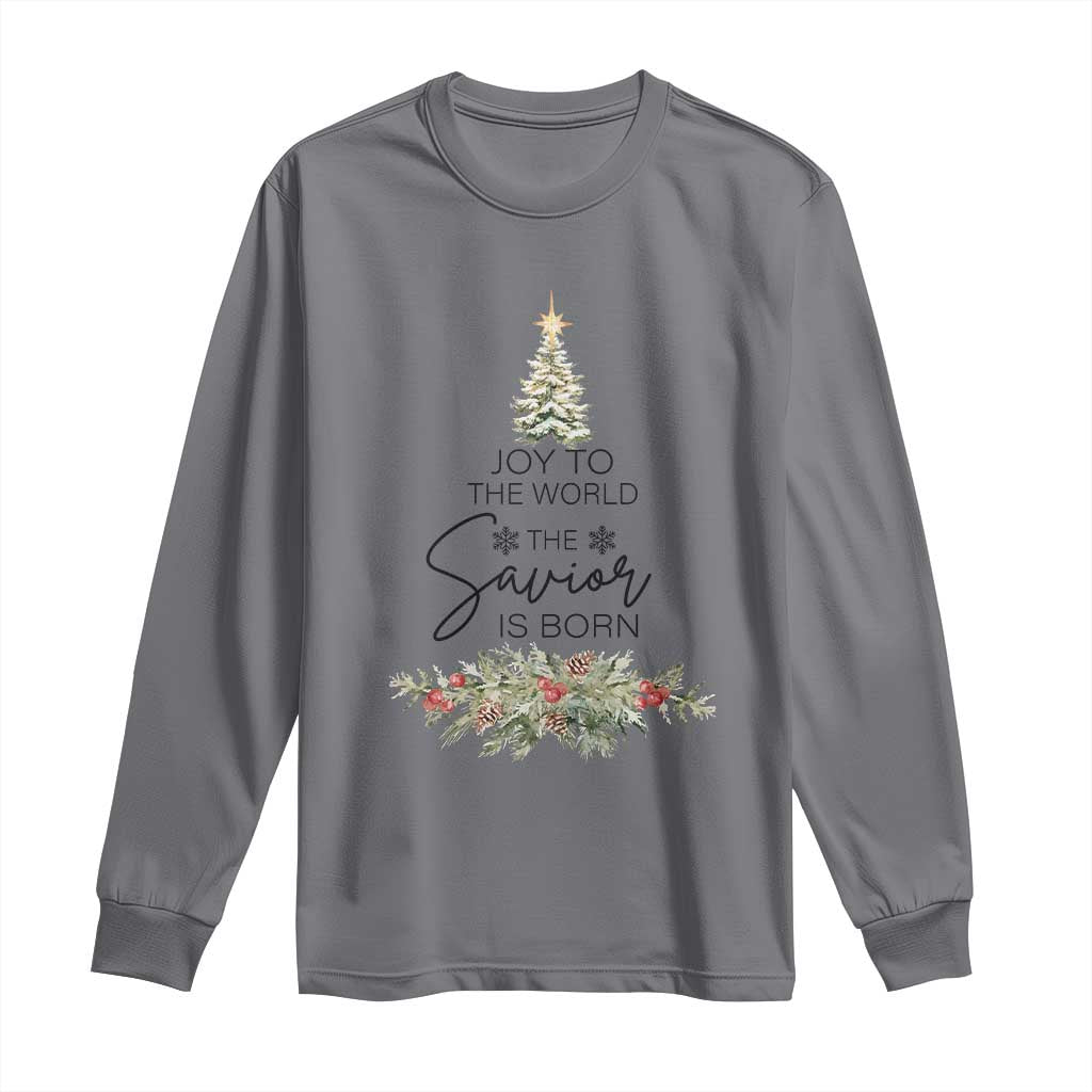Funny Christmas Christian Faith Long Sleeve Shirt Joy To The World The Savior Is Born Xmas Tree