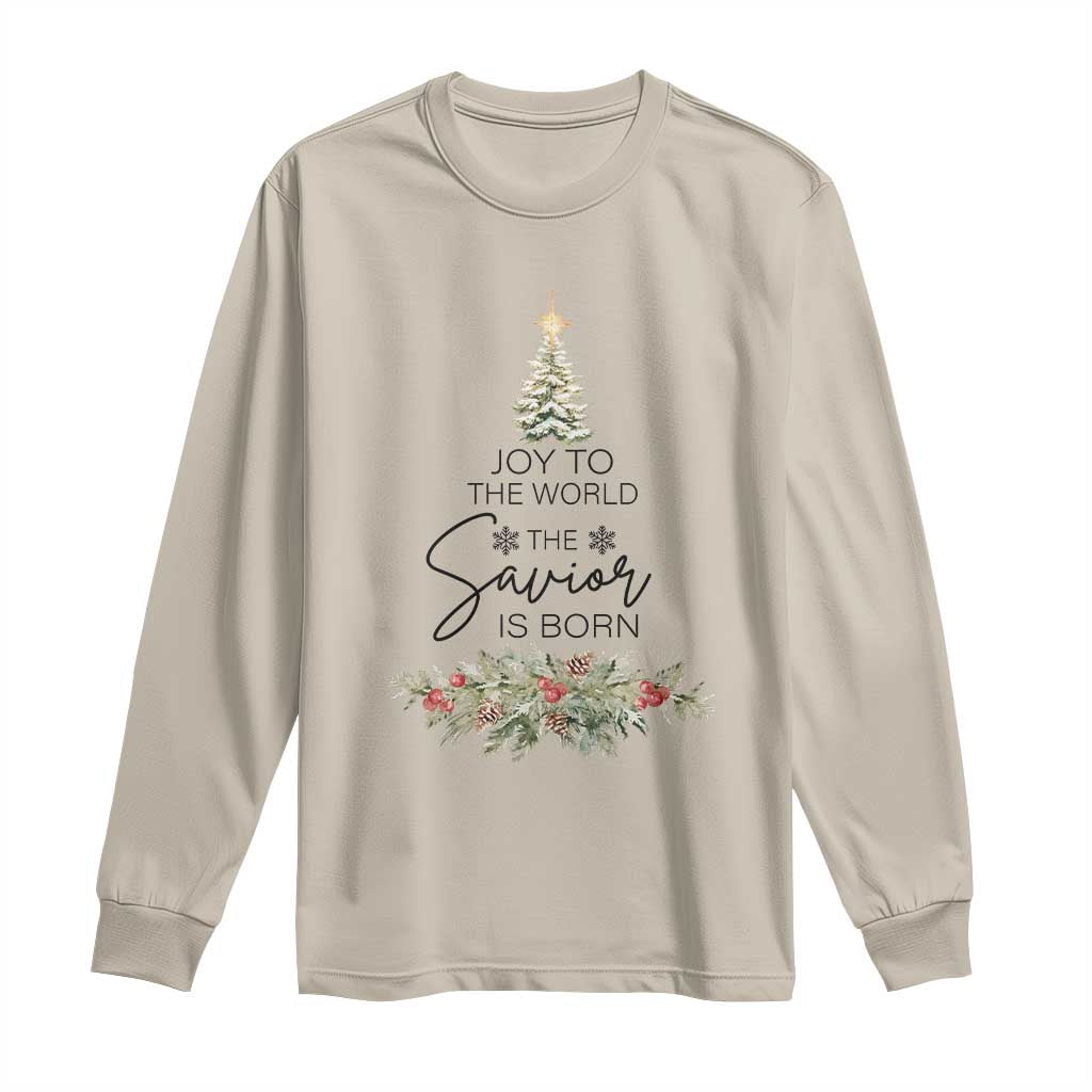 Funny Christmas Christian Faith Long Sleeve Shirt Joy To The World The Savior Is Born Xmas Tree