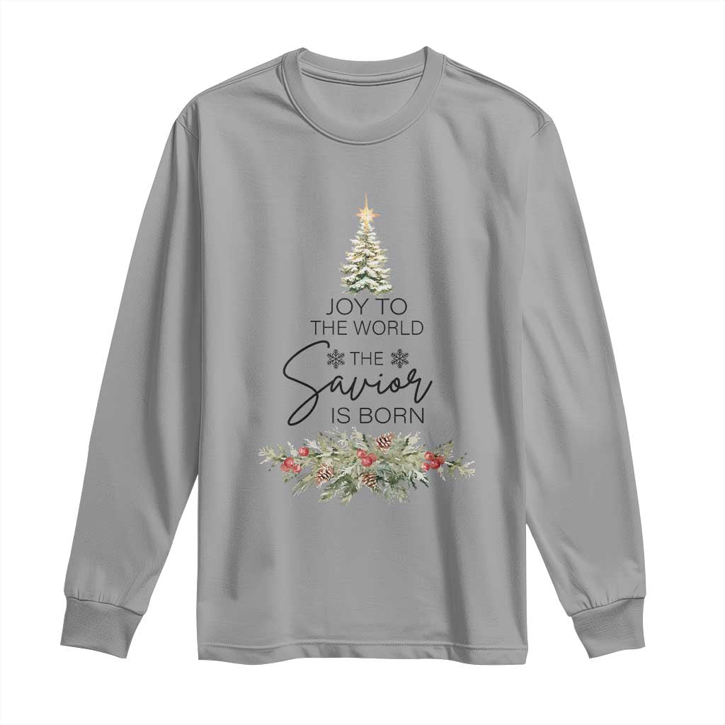 Funny Christmas Christian Faith Long Sleeve Shirt Joy To The World The Savior Is Born Xmas Tree