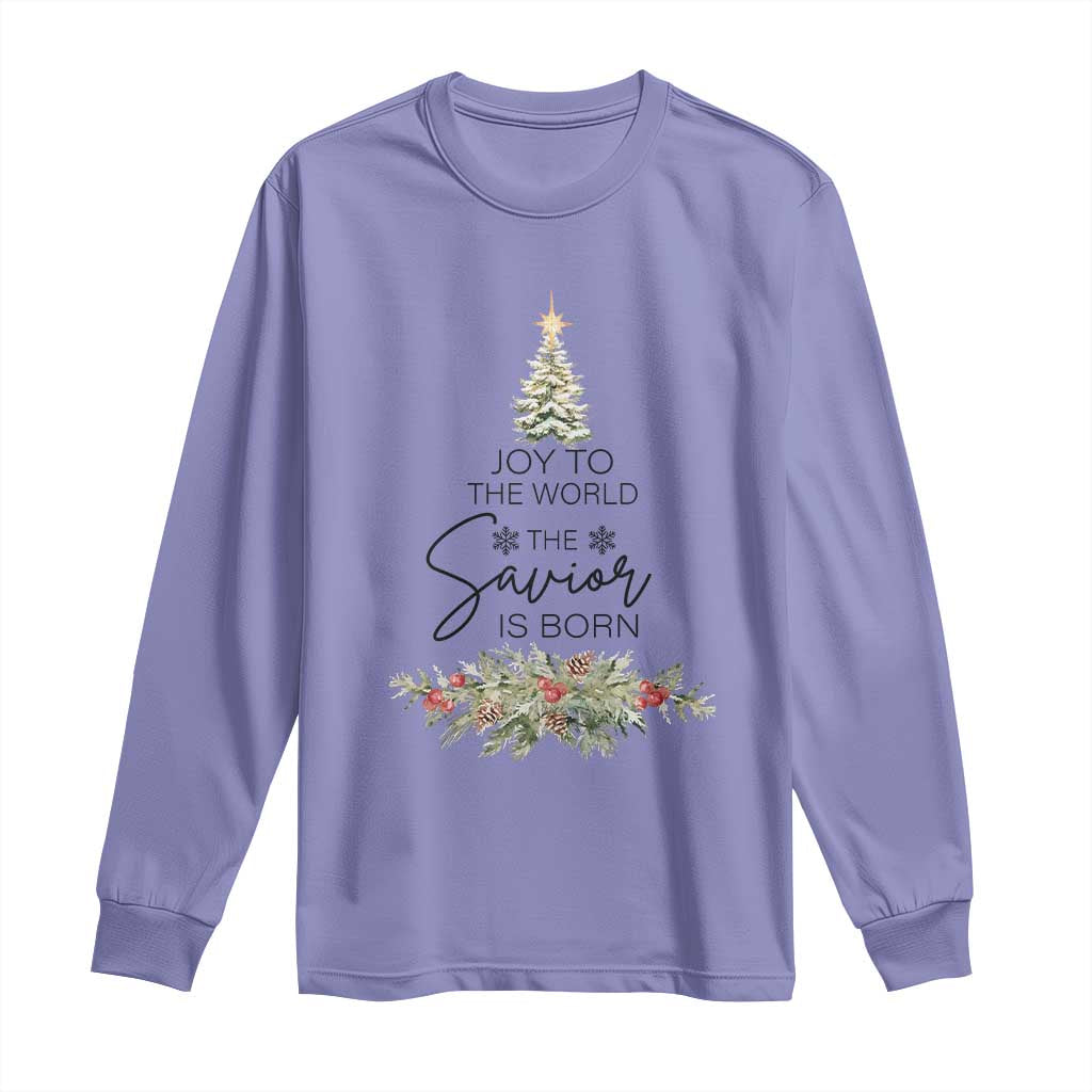 Funny Christmas Christian Faith Long Sleeve Shirt Joy To The World The Savior Is Born Xmas Tree