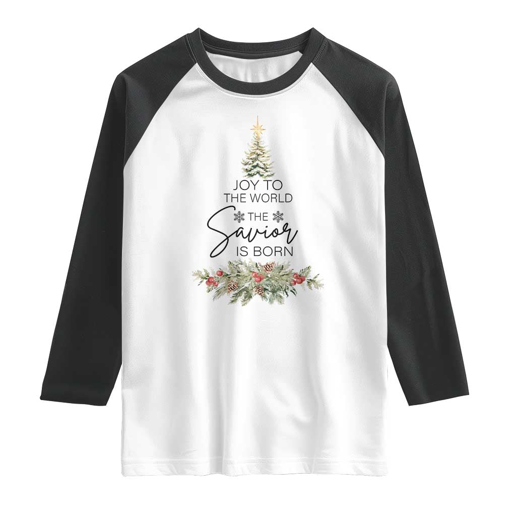 Funny Christmas Christian Faith Raglan Shirt Joy To The World The Savior Is Born Xmas Tree - Wonder Print Shop
