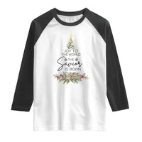 Funny Christmas Christian Faith Raglan Shirt Joy To The World The Savior Is Born Xmas Tree - Wonder Print Shop