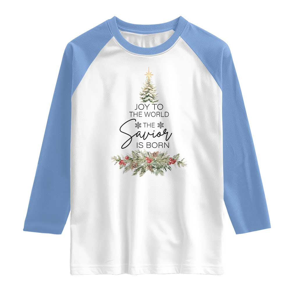 Funny Christmas Christian Faith Raglan Shirt Joy To The World The Savior Is Born Xmas Tree - Wonder Print Shop