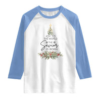 Funny Christmas Christian Faith Raglan Shirt Joy To The World The Savior Is Born Xmas Tree - Wonder Print Shop