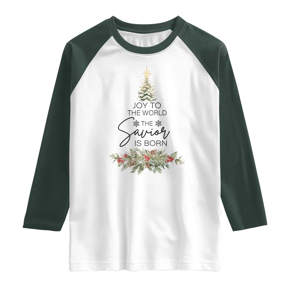 Funny Christmas Christian Faith Raglan Shirt Joy To The World The Savior Is Born Xmas Tree - Wonder Print Shop