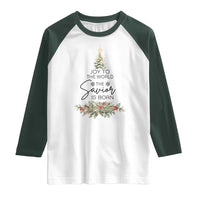 Funny Christmas Christian Faith Raglan Shirt Joy To The World The Savior Is Born Xmas Tree - Wonder Print Shop