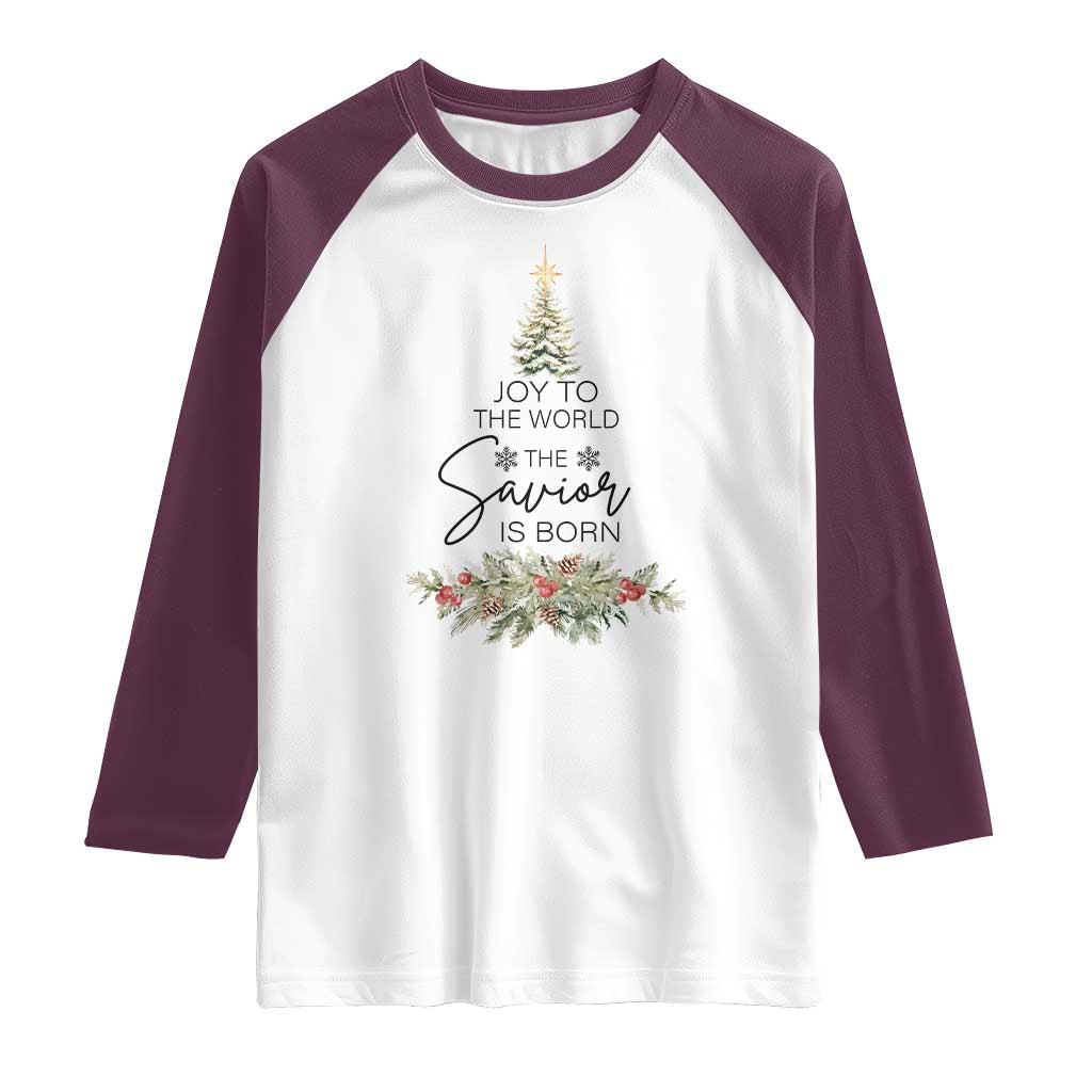 Funny Christmas Christian Faith Raglan Shirt Joy To The World The Savior Is Born Xmas Tree - Wonder Print Shop