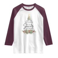Funny Christmas Christian Faith Raglan Shirt Joy To The World The Savior Is Born Xmas Tree - Wonder Print Shop