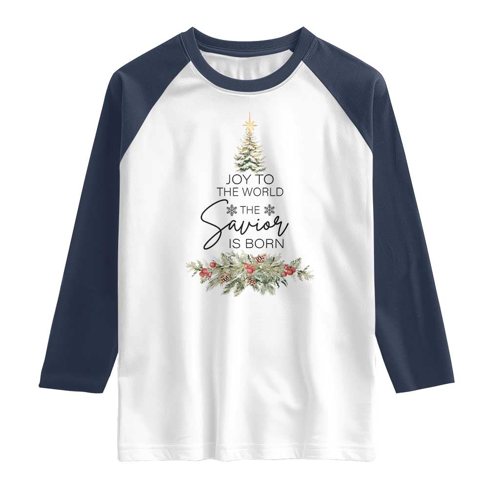 Funny Christmas Christian Faith Raglan Shirt Joy To The World The Savior Is Born Xmas Tree - Wonder Print Shop