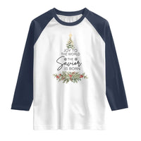 Funny Christmas Christian Faith Raglan Shirt Joy To The World The Savior Is Born Xmas Tree - Wonder Print Shop