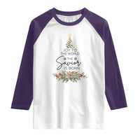 Funny Christmas Christian Faith Raglan Shirt Joy To The World The Savior Is Born Xmas Tree - Wonder Print Shop