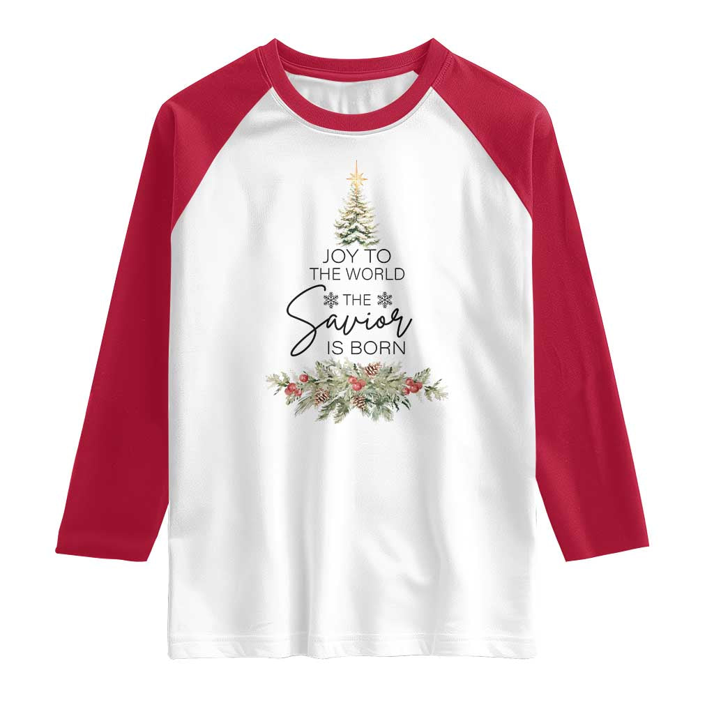 Funny Christmas Christian Faith Raglan Shirt Joy To The World The Savior Is Born Xmas Tree - Wonder Print Shop