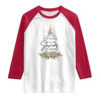 Funny Christmas Christian Faith Raglan Shirt Joy To The World The Savior Is Born Xmas Tree - Wonder Print Shop