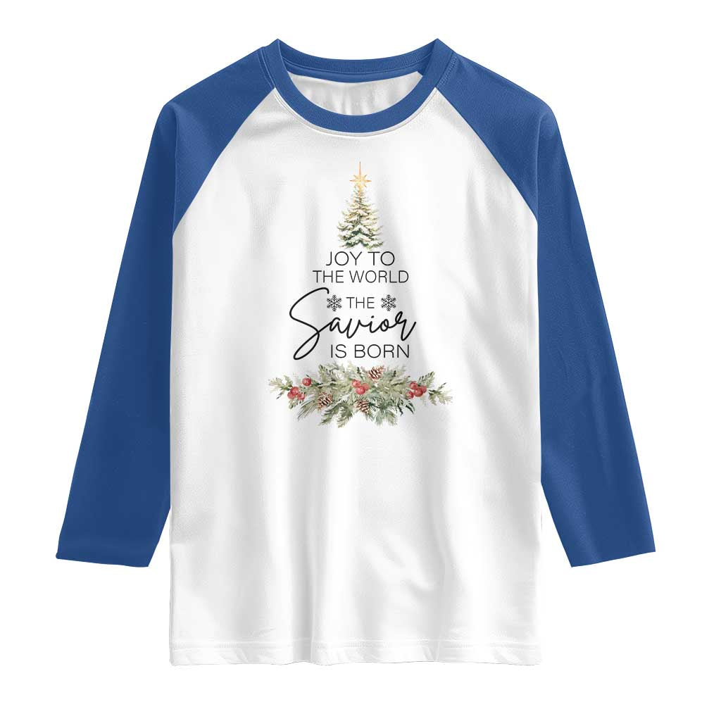 Funny Christmas Christian Faith Raglan Shirt Joy To The World The Savior Is Born Xmas Tree - Wonder Print Shop