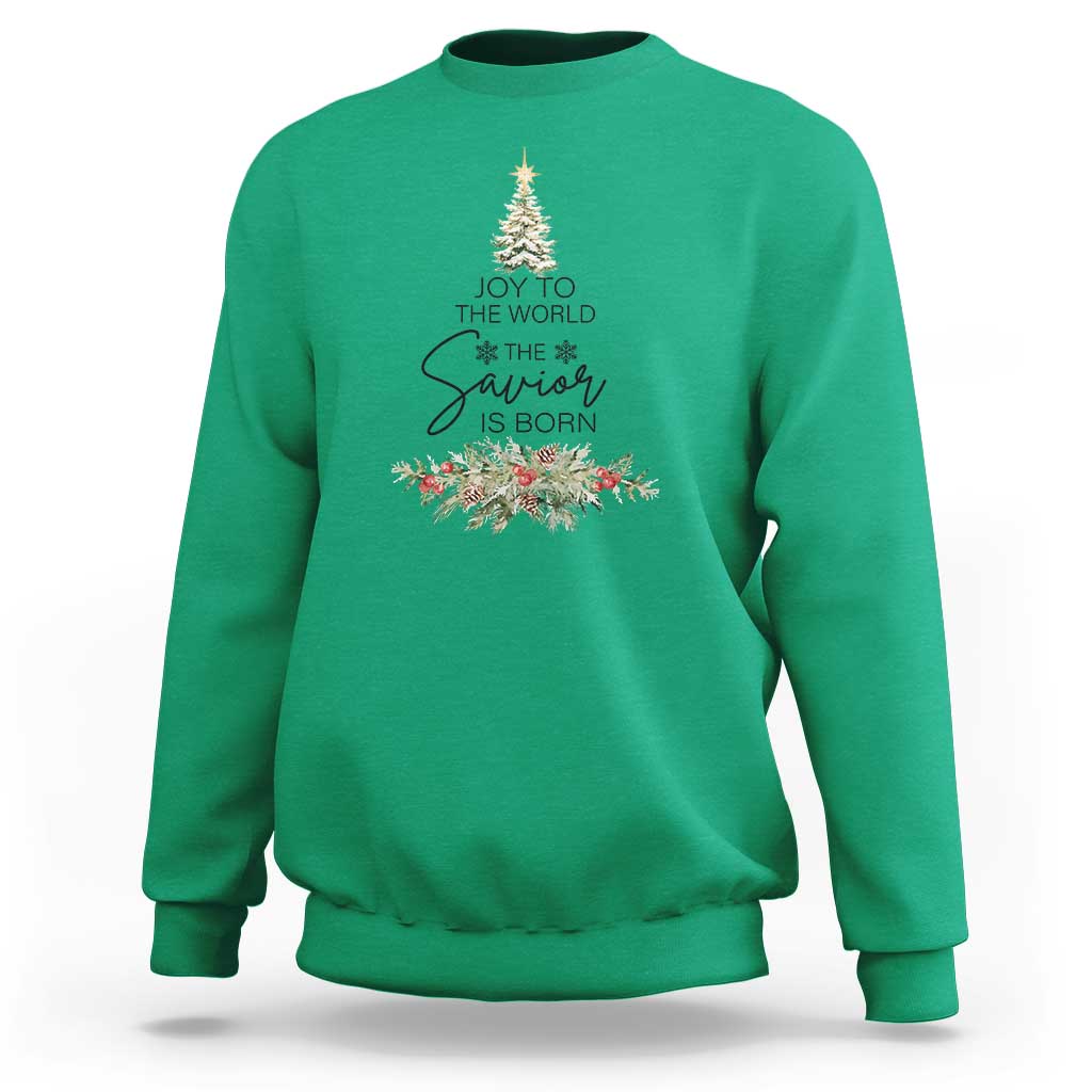 Funny Christmas Christian Faith Sweatshirt Joy To The World The Savior Is Born Xmas Tree - Wonder Print Shop