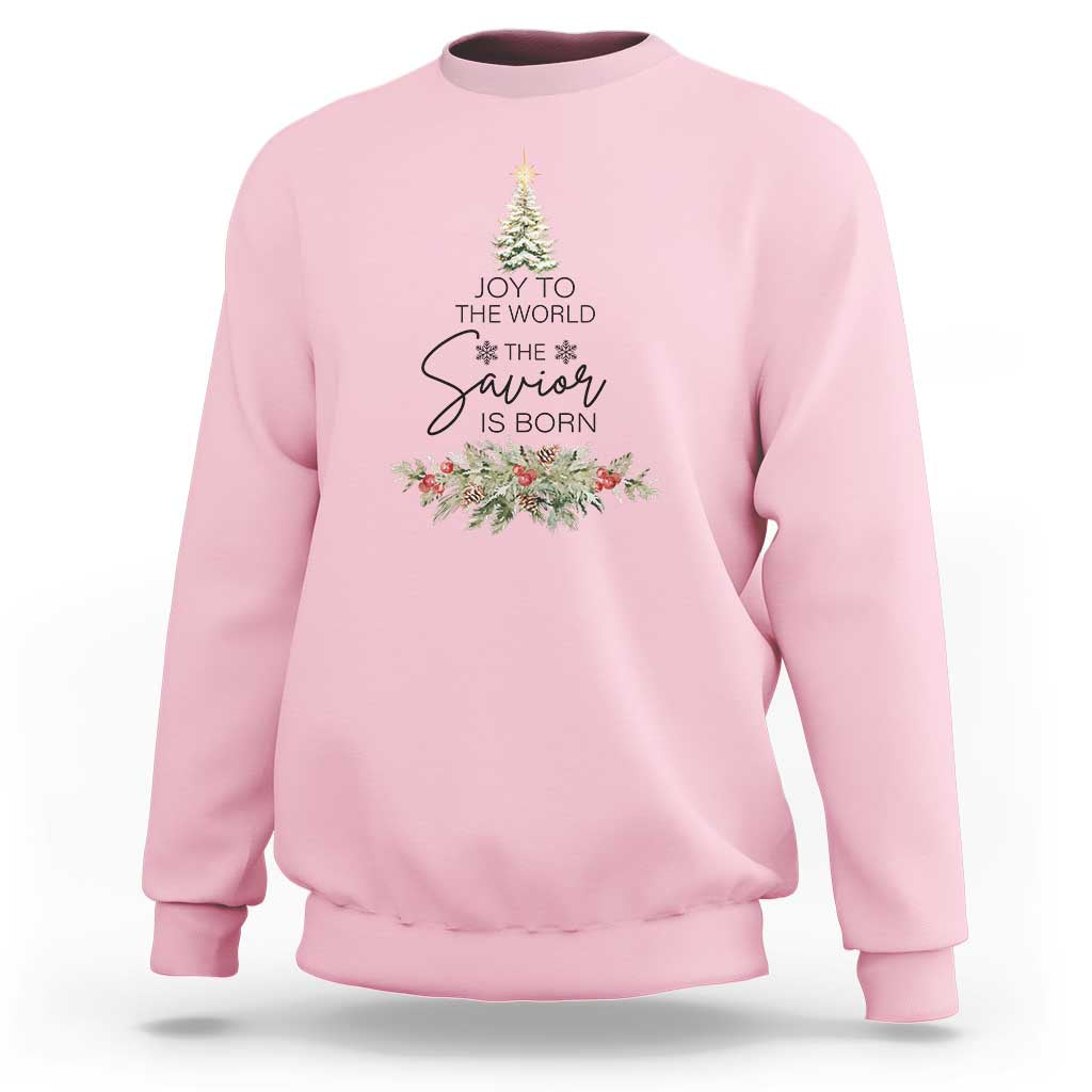 Funny Christmas Christian Faith Sweatshirt Joy To The World The Savior Is Born Xmas Tree - Wonder Print Shop