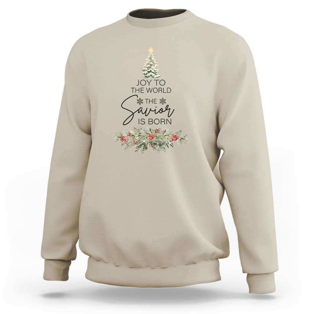 Funny Christmas Christian Faith Sweatshirt Joy To The World The Savior Is Born Xmas Tree - Wonder Print Shop