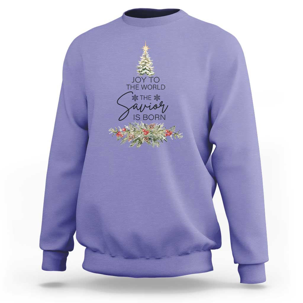 Funny Christmas Christian Faith Sweatshirt Joy To The World The Savior Is Born Xmas Tree - Wonder Print Shop