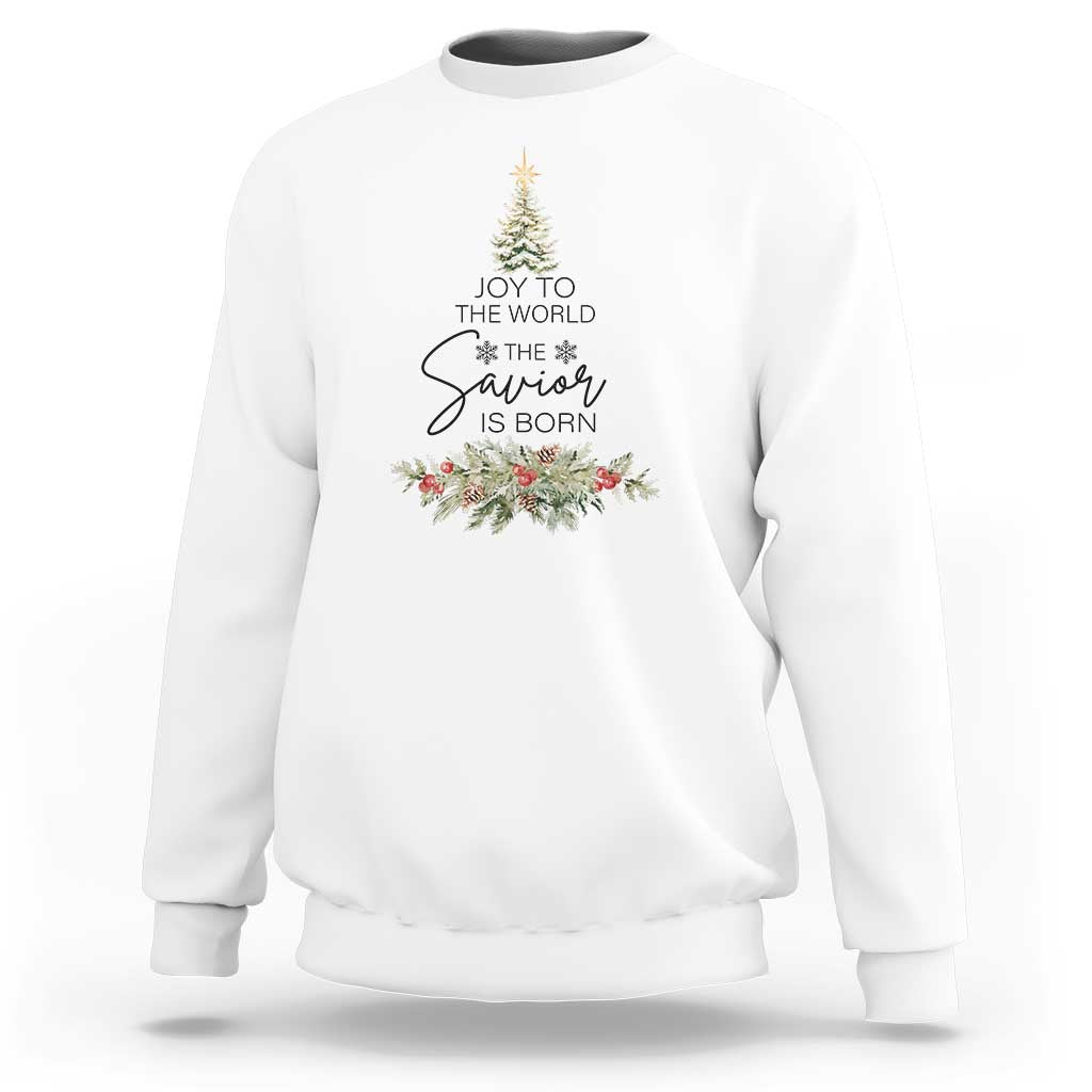 Funny Christmas Christian Faith Sweatshirt Joy To The World The Savior Is Born Xmas Tree - Wonder Print Shop