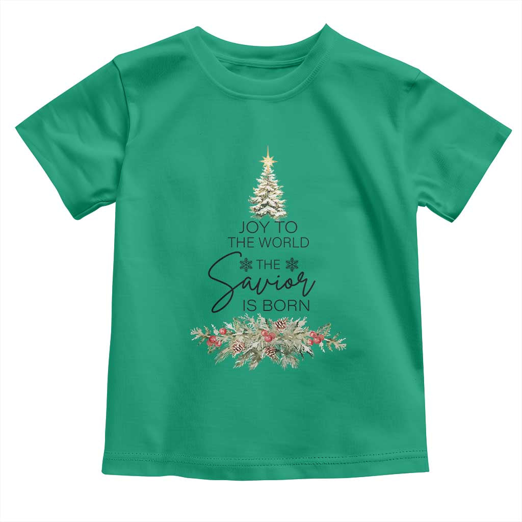 Funny Christmas Christian Faith Toddler T Shirt Joy To The World The Savior Is Born Xmas Tree