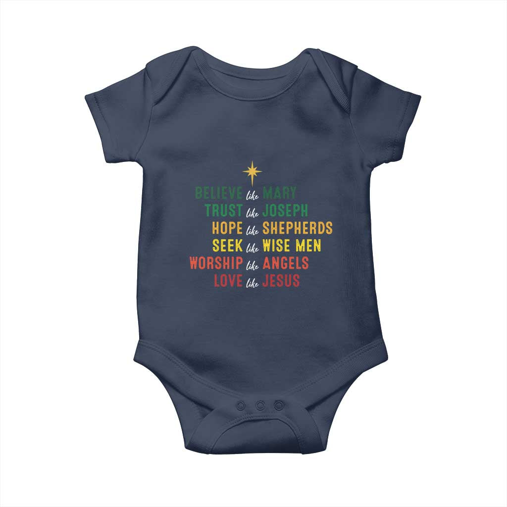 Christian Faith Baby Onesie Believe Like Mary Trust Like Joseph Hope Like Shepherds
