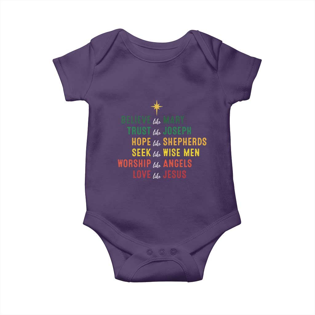 Christian Faith Baby Onesie Believe Like Mary Trust Like Joseph Hope Like Shepherds