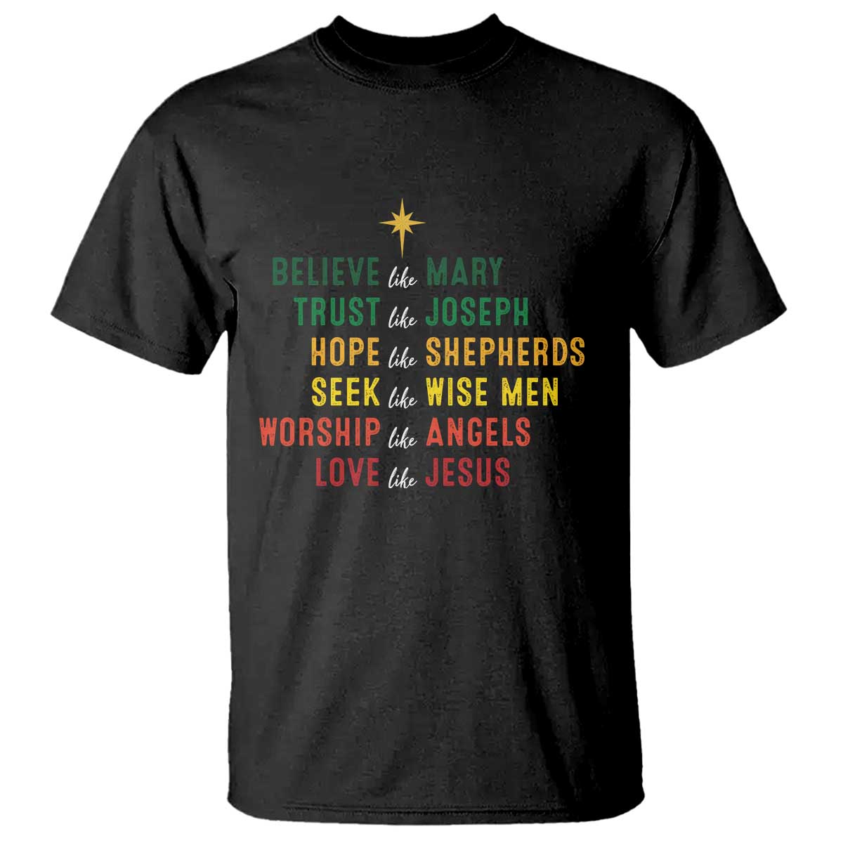 Christian Faith T Shirt Believe Like Mary Trust Like Joseph Hope Like Shepherds - Wonder Print Shop