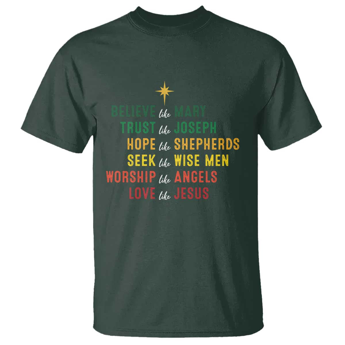 Christian Faith T Shirt Believe Like Mary Trust Like Joseph Hope Like Shepherds - Wonder Print Shop