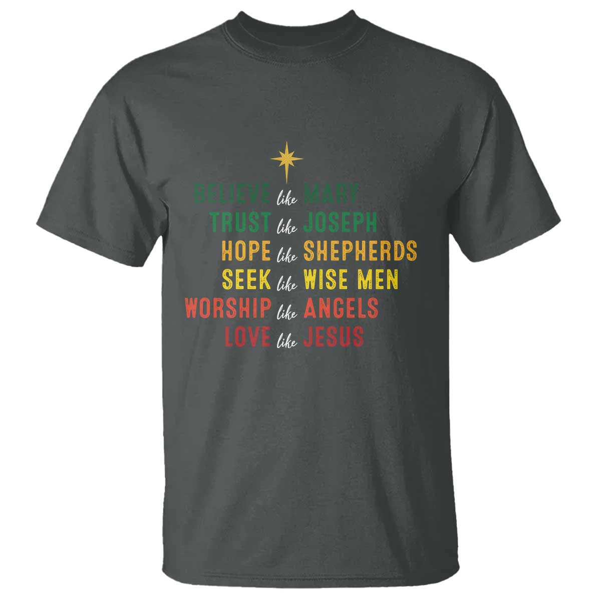 Christian Faith T Shirt Believe Like Mary Trust Like Joseph Hope Like Shepherds - Wonder Print Shop