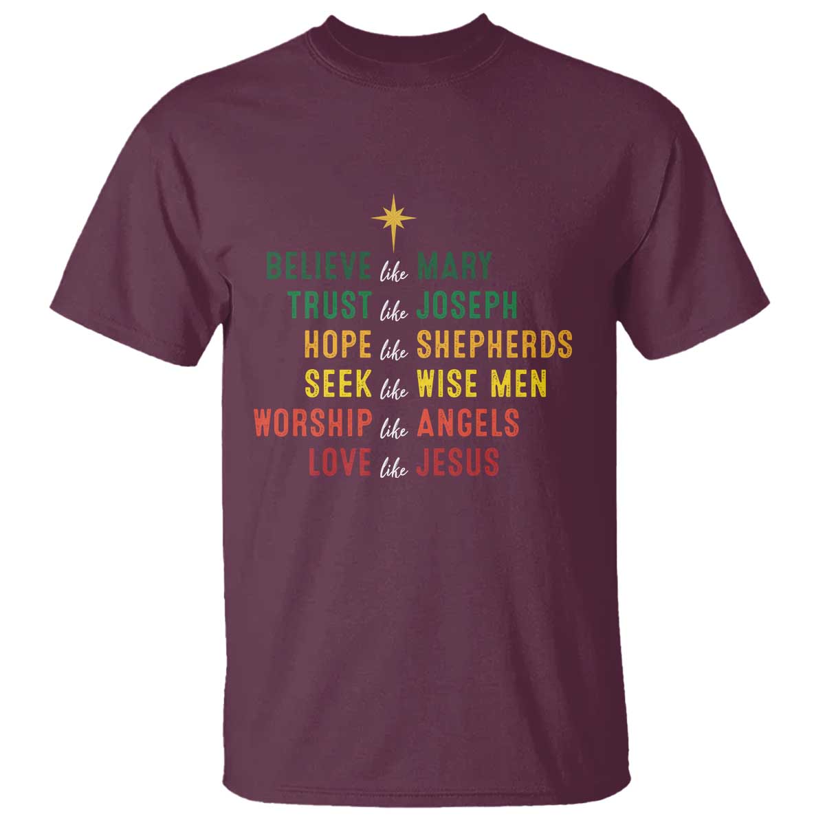 Christian Faith T Shirt Believe Like Mary Trust Like Joseph Hope Like Shepherds - Wonder Print Shop