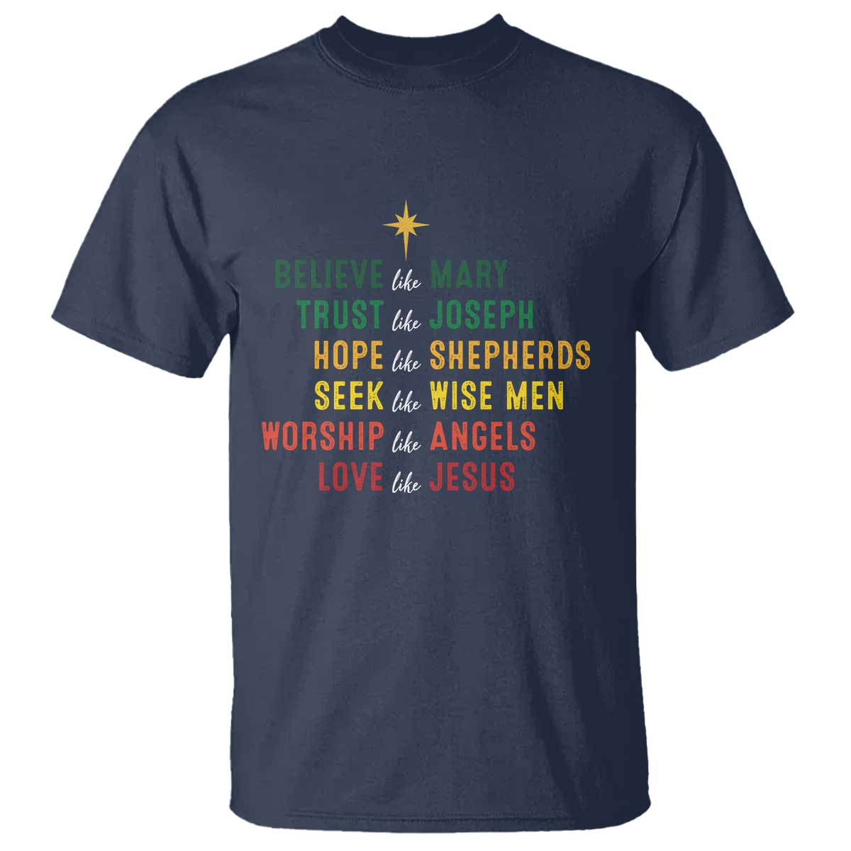 Christian Faith T Shirt Believe Like Mary Trust Like Joseph Hope Like Shepherds - Wonder Print Shop