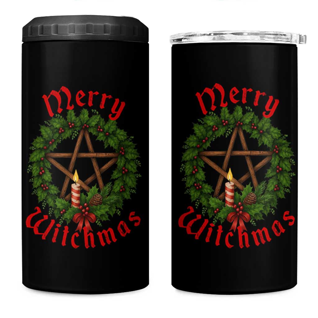 Nordic Christmas 4 in 1 Can Cooler Tumbler Merry Witchmas Pagan Yule Xmas Wreath - Wonder Print Shop