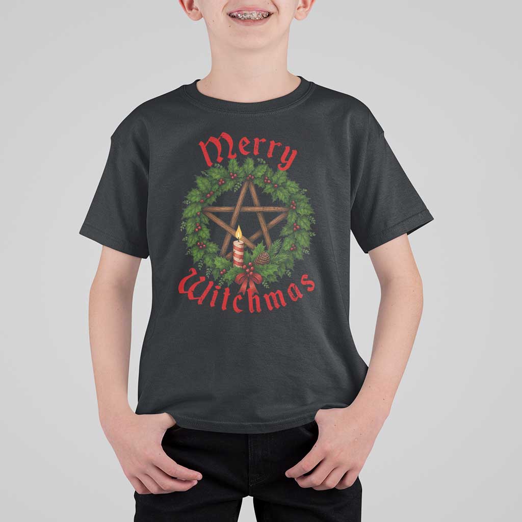 Nordic Christmas T Shirt For Kid Merry Witchmas Pagan Yule Xmas Wreath - Wonder Print Shop