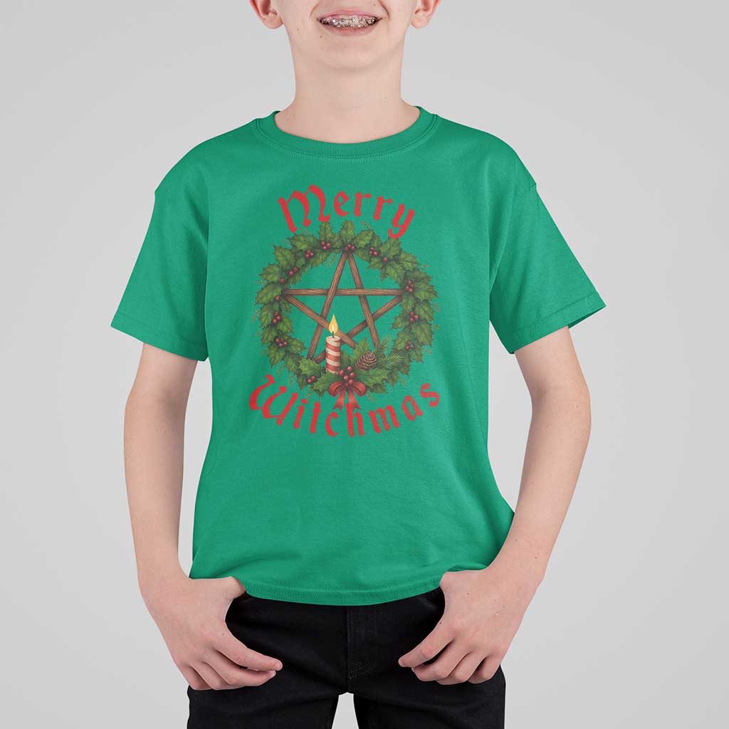 Nordic Christmas T Shirt For Kid Merry Witchmas Pagan Yule Xmas Wreath - Wonder Print Shop
