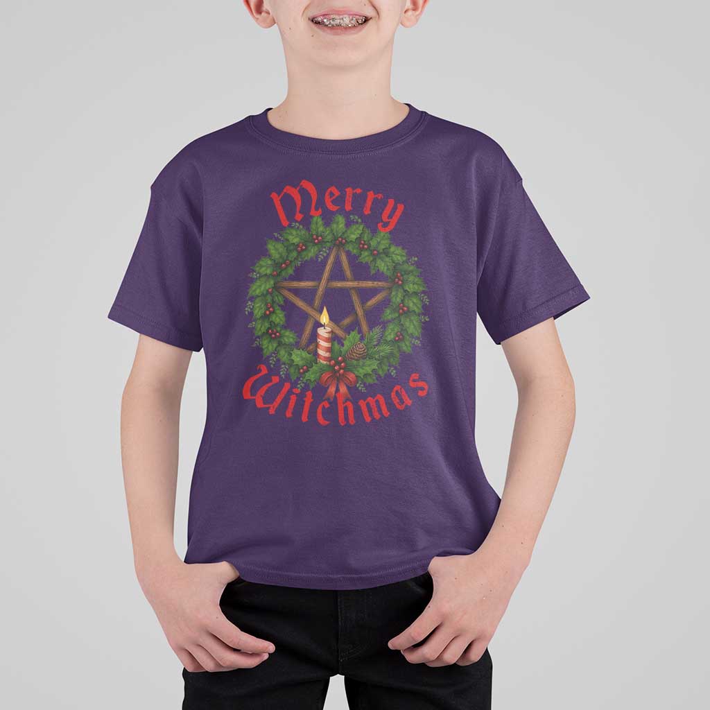 Nordic Christmas T Shirt For Kid Merry Witchmas Pagan Yule Xmas Wreath - Wonder Print Shop