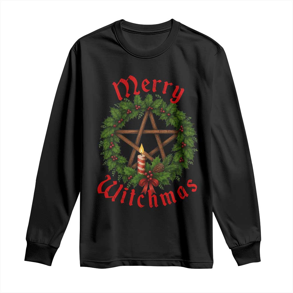 Nordic Christmas Long Sleeve Shirt Merry Witchmas Pagan Yule Xmas Wreath - Wonder Print Shop