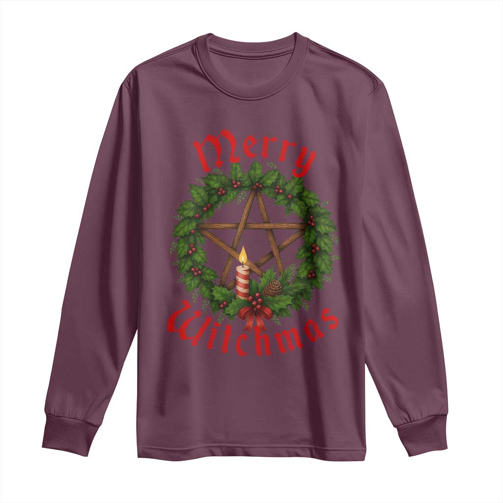 Nordic Christmas Long Sleeve Shirt Merry Witchmas Pagan Yule Xmas Wreath - Wonder Print Shop