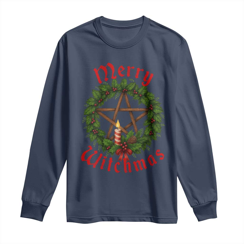Nordic Christmas Long Sleeve Shirt Merry Witchmas Pagan Yule Xmas Wreath - Wonder Print Shop