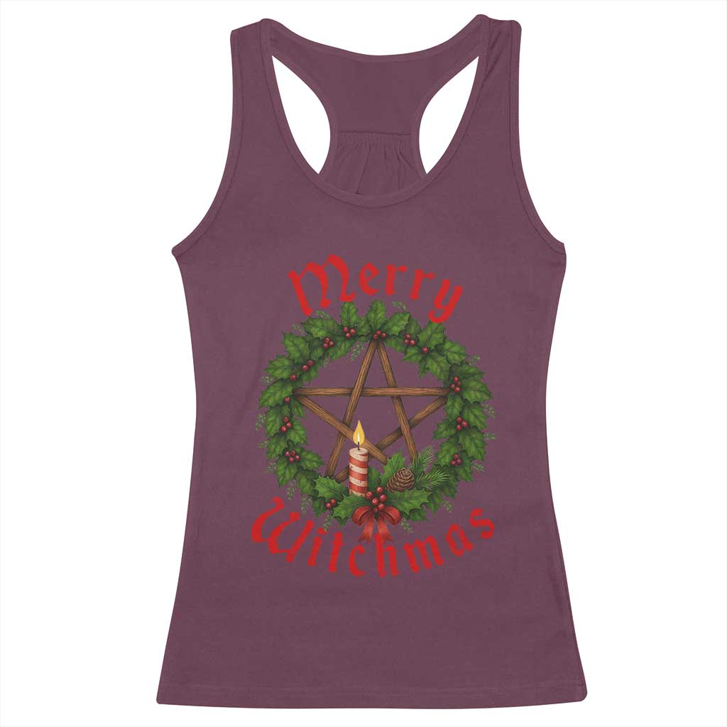 Nordic Christmas Racerback Tank Top Merry Witchmas Pagan Yule Xmas Wreath - Wonder Print Shop