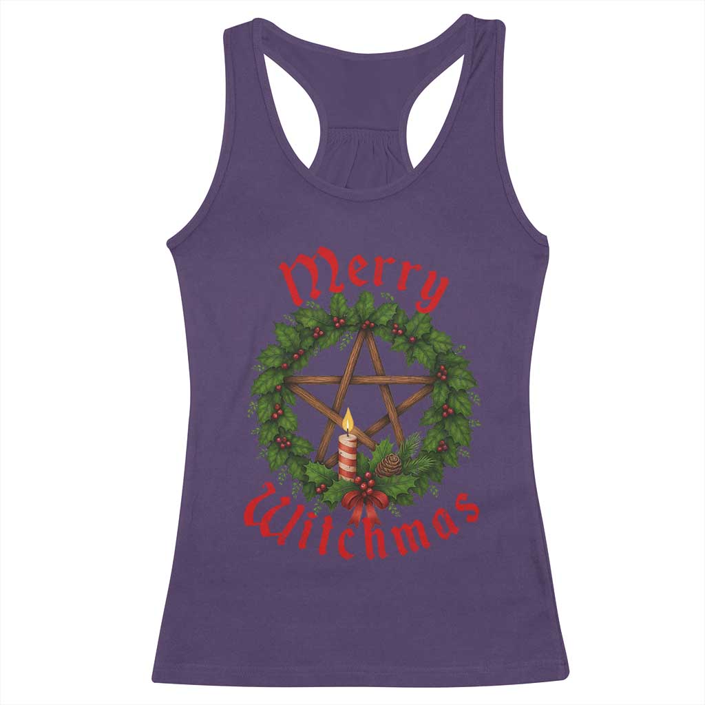 Nordic Christmas Racerback Tank Top Merry Witchmas Pagan Yule Xmas Wreath - Wonder Print Shop
